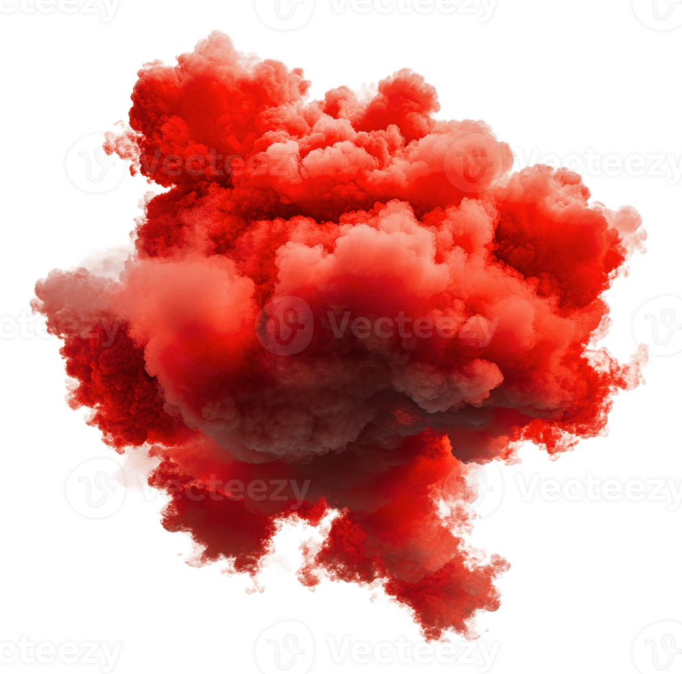 Red smoke cloud on white background, cut out - stock . png