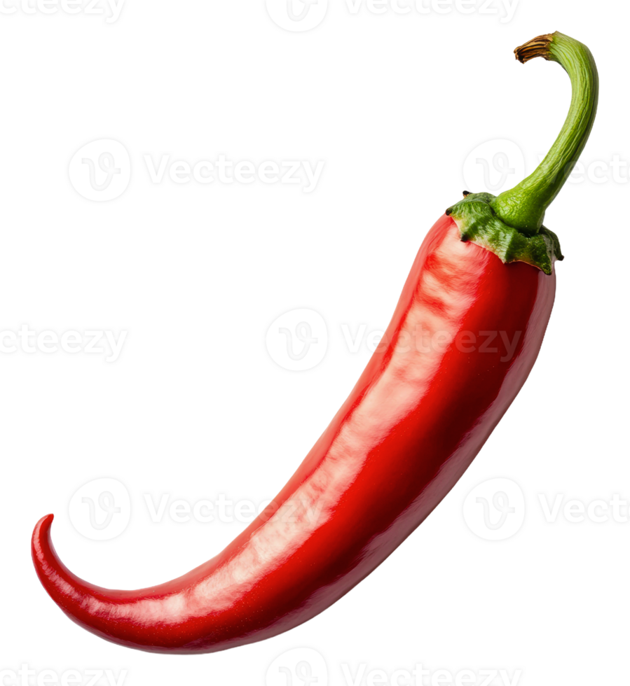 Bright red chili pepper with a curved shape, cut out - stock . png