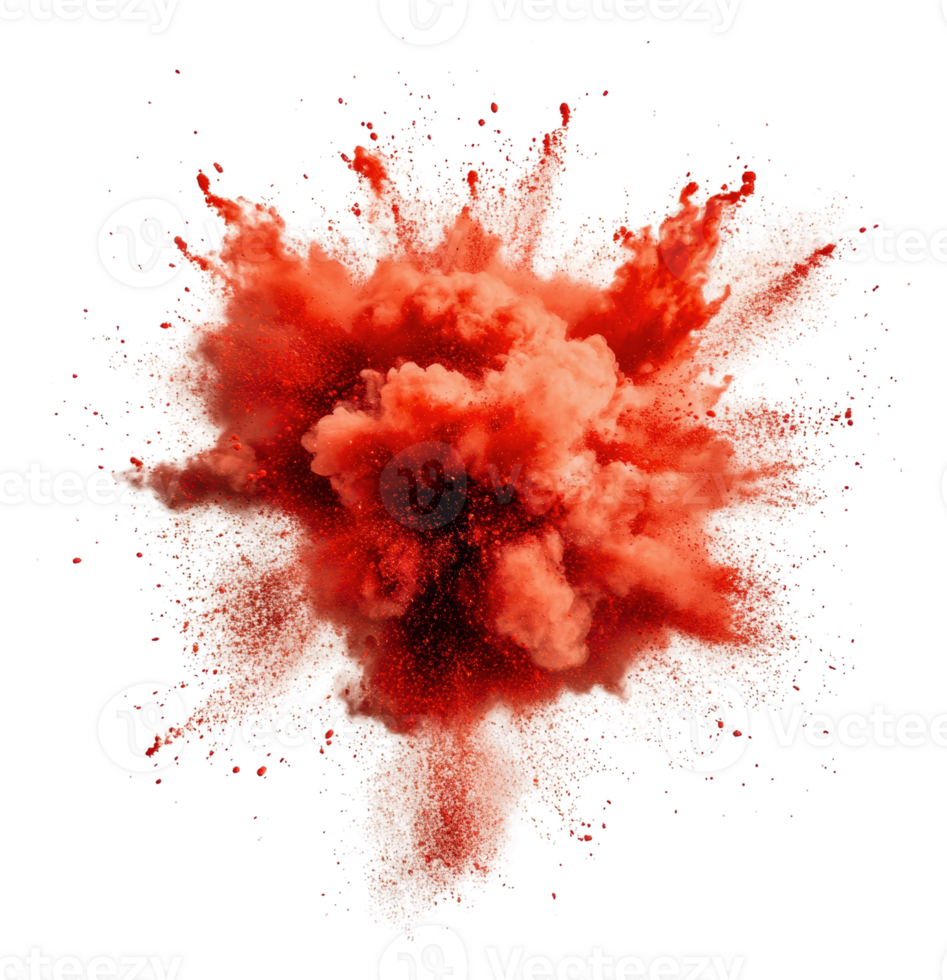 Vibrant red powder explosion in a dynamic display, cut out - stock . png