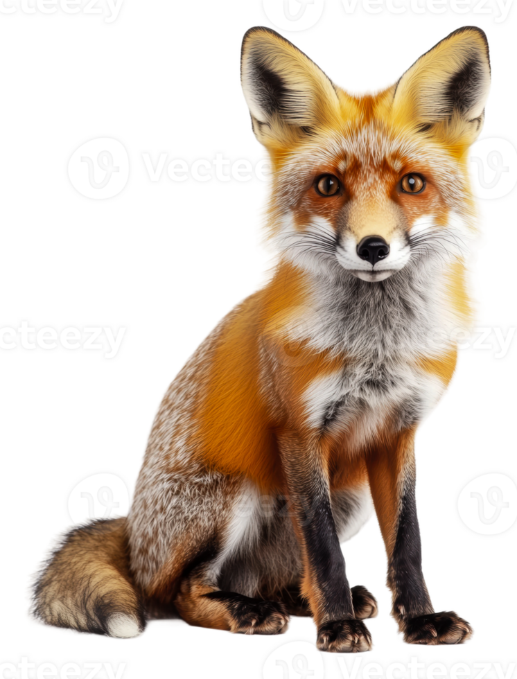 A realistic depiction of a red fox sitting calmly, cut out - stock . png