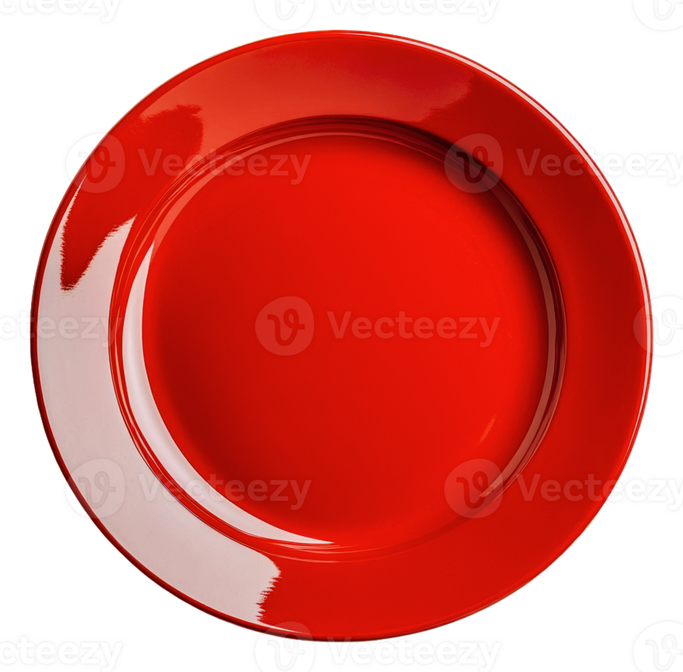 Bright red dinner plate on a white background, cut out - stock . png