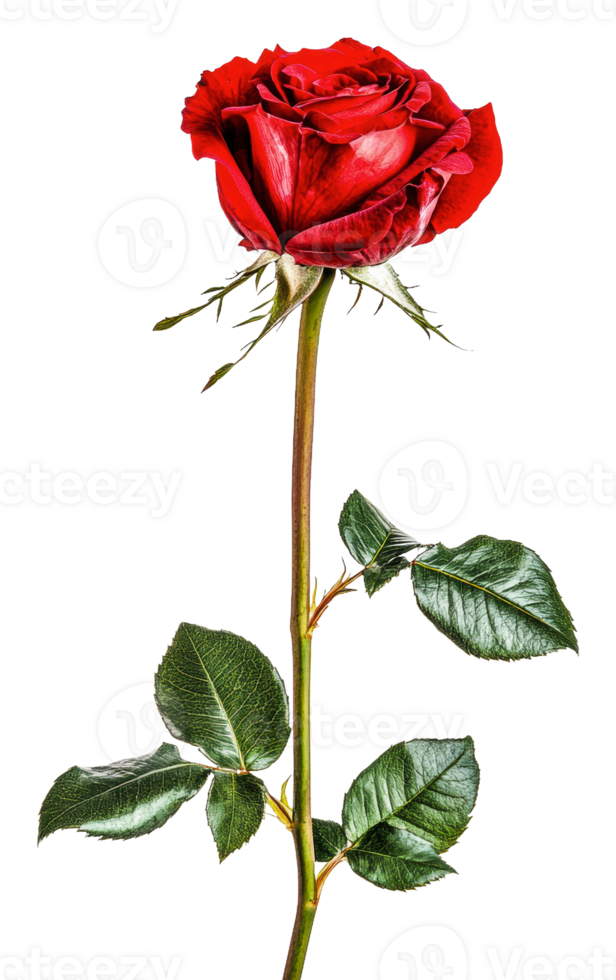 Red rose on white background, cut out - stock . png