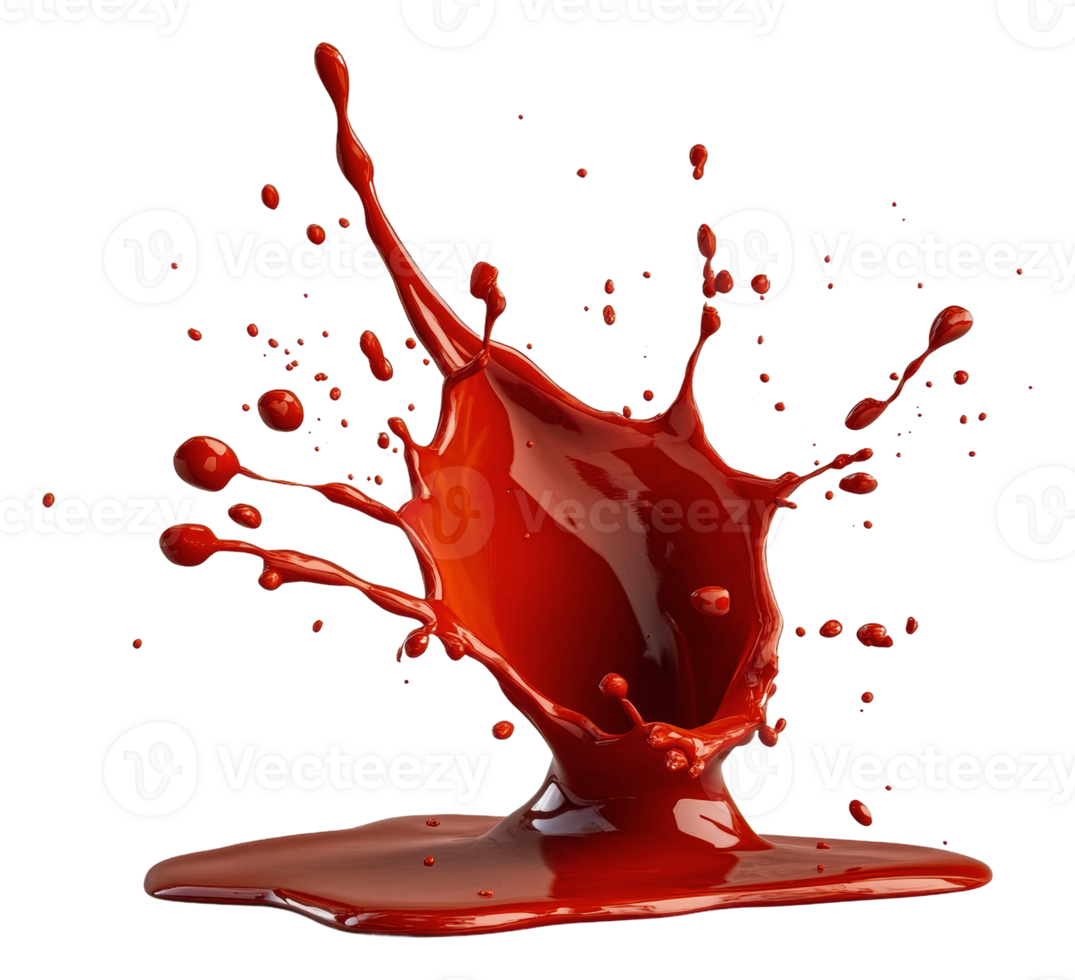 Red liquid splashing on a white background, cut out - stock . png