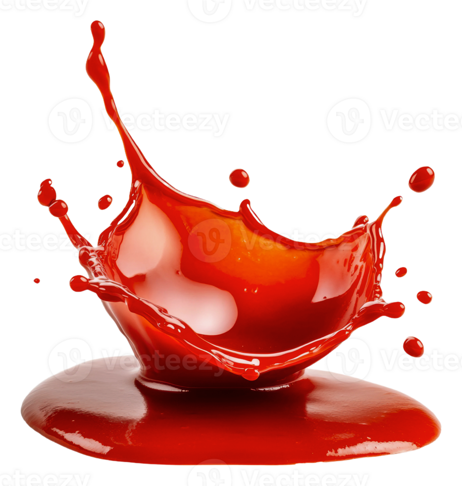 Red liquid splashes on white backdrop, cut out - stock . png