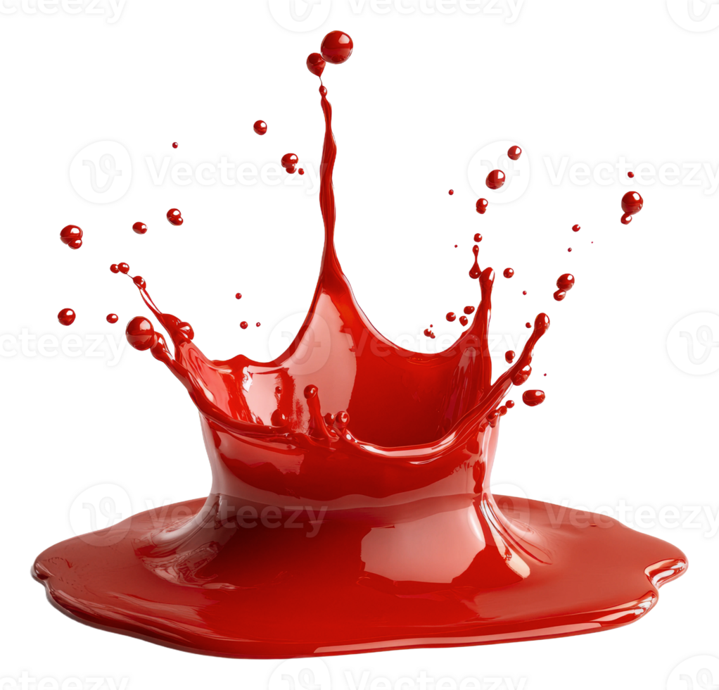 Vibrant red paint splatter effect, cut out - stock . png