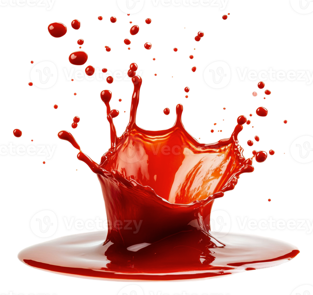 Red liquid splashing on white backdrop, cut out - stock . png