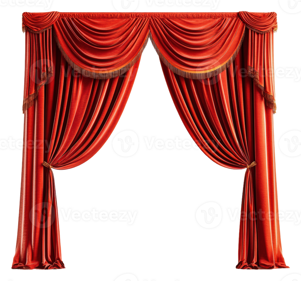 Elegant red curtain on stage, cut out - stock . png