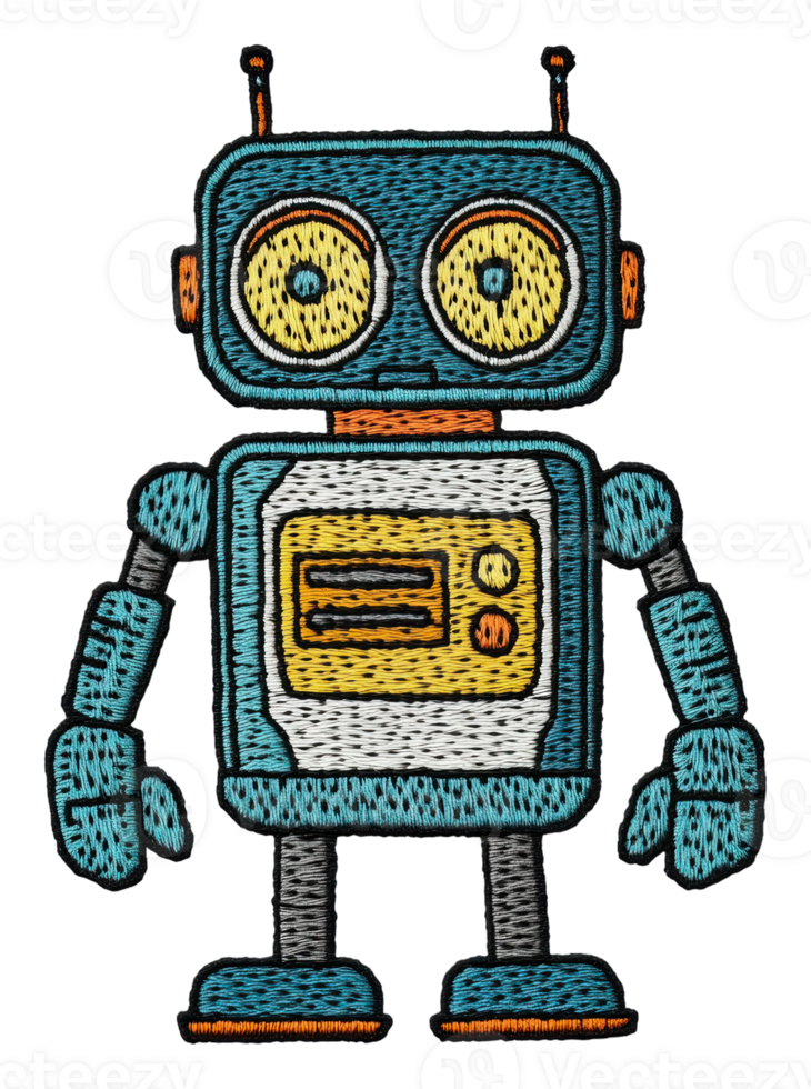 Retro colorful robot design with unique traits, cut out - stock . png