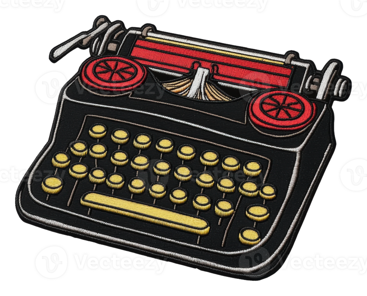 Red-accented vintage typewriter, cut out - stock . png