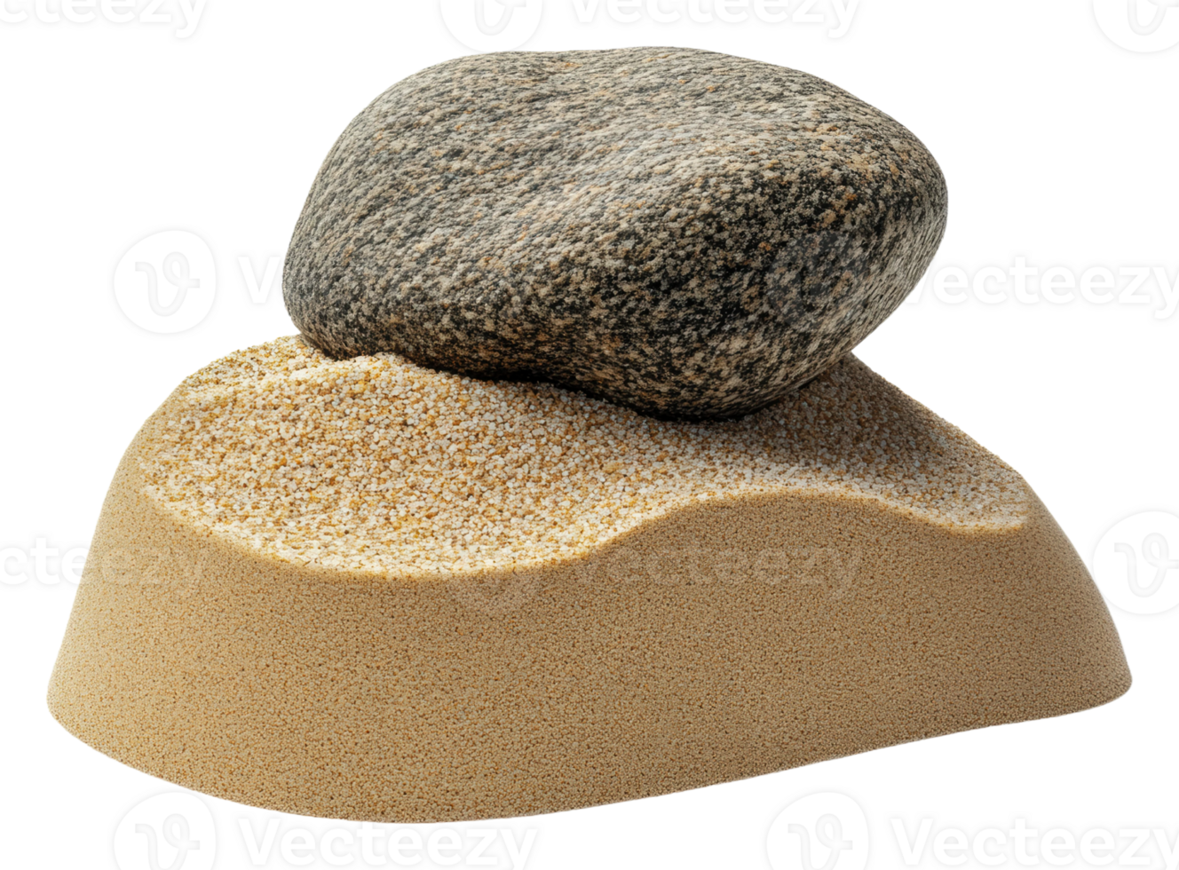 A smooth stone resting on a sandy mound, cut out - stock . png