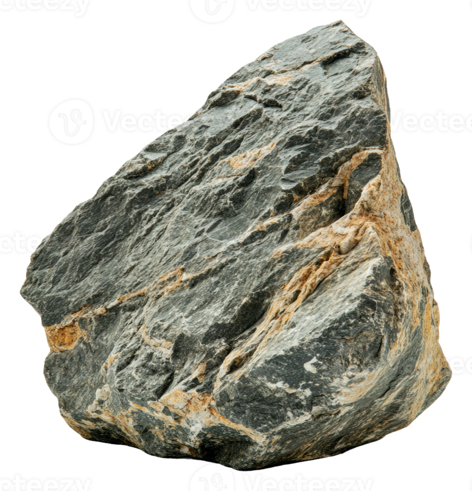 Gray rock with unique texture and angular shape, cut out - stock . png