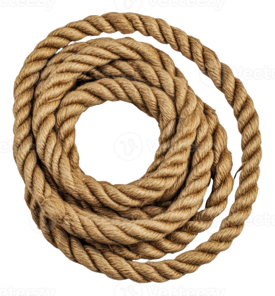 Coiled twisted rope on white background, cut out - stock . png