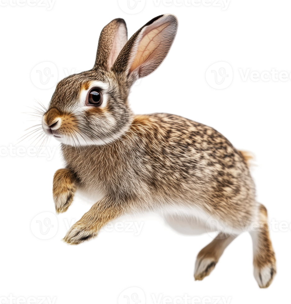 A rabbit leaps playfully in a bright setting, cut out - stock . png