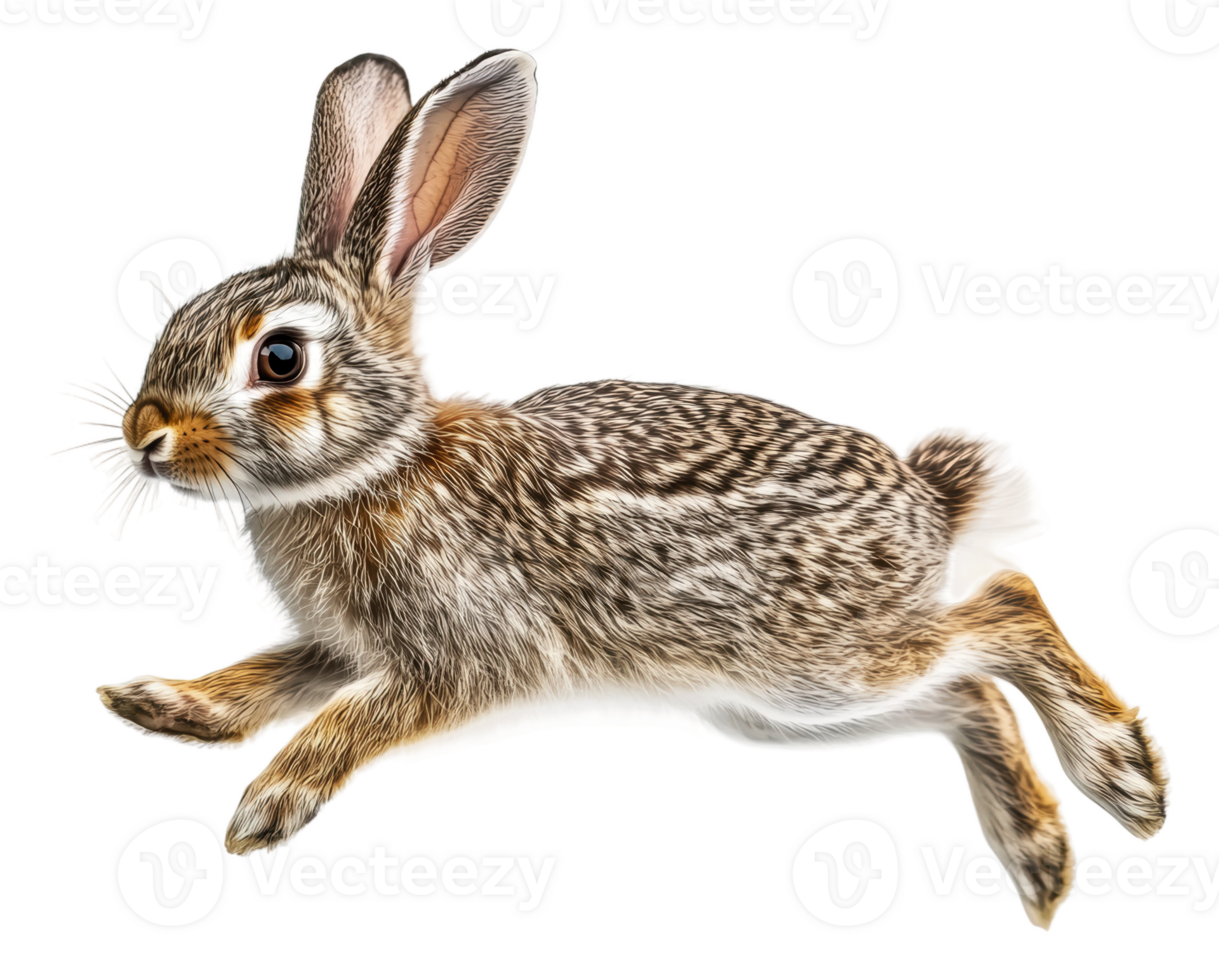 A rabbit leaping across an open field in spring, cut out - stock . png