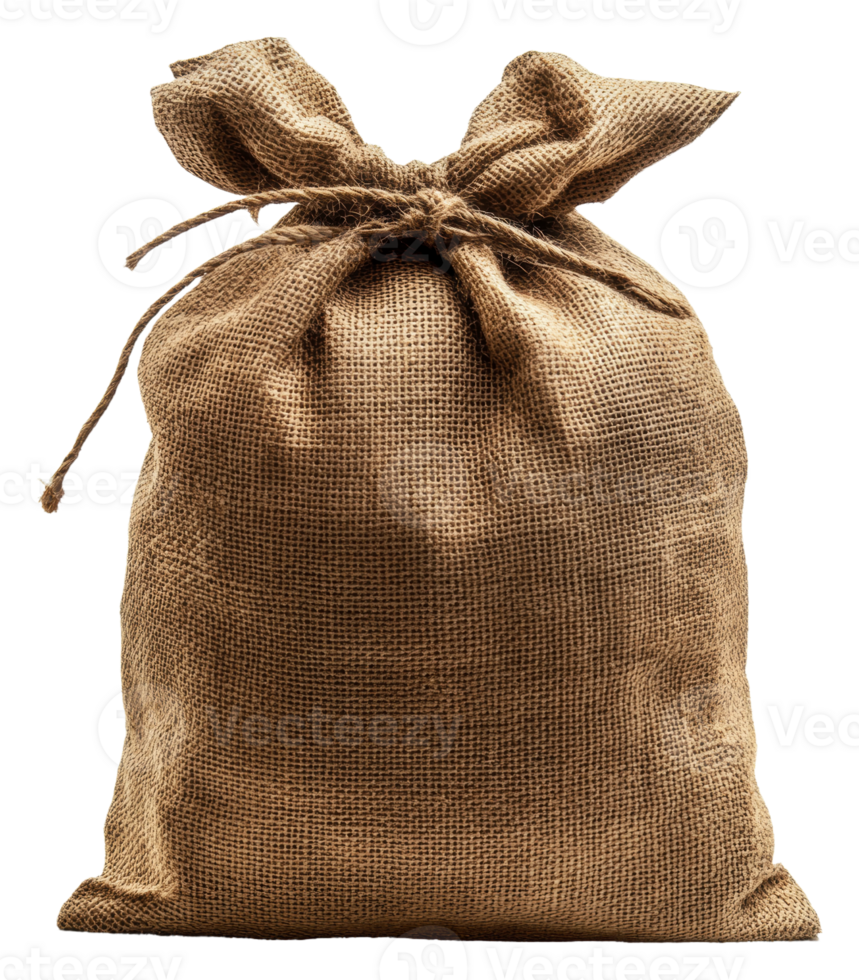 A burlap sack tied securely in a rustic style, cut out - stock . png