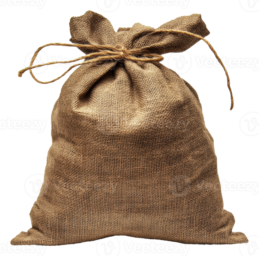 Burlap sack with natural contents showcased, cut out - stock . png