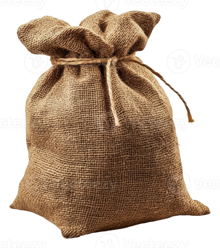 Natural burlap sack filled with various materials, cut out - stock . png