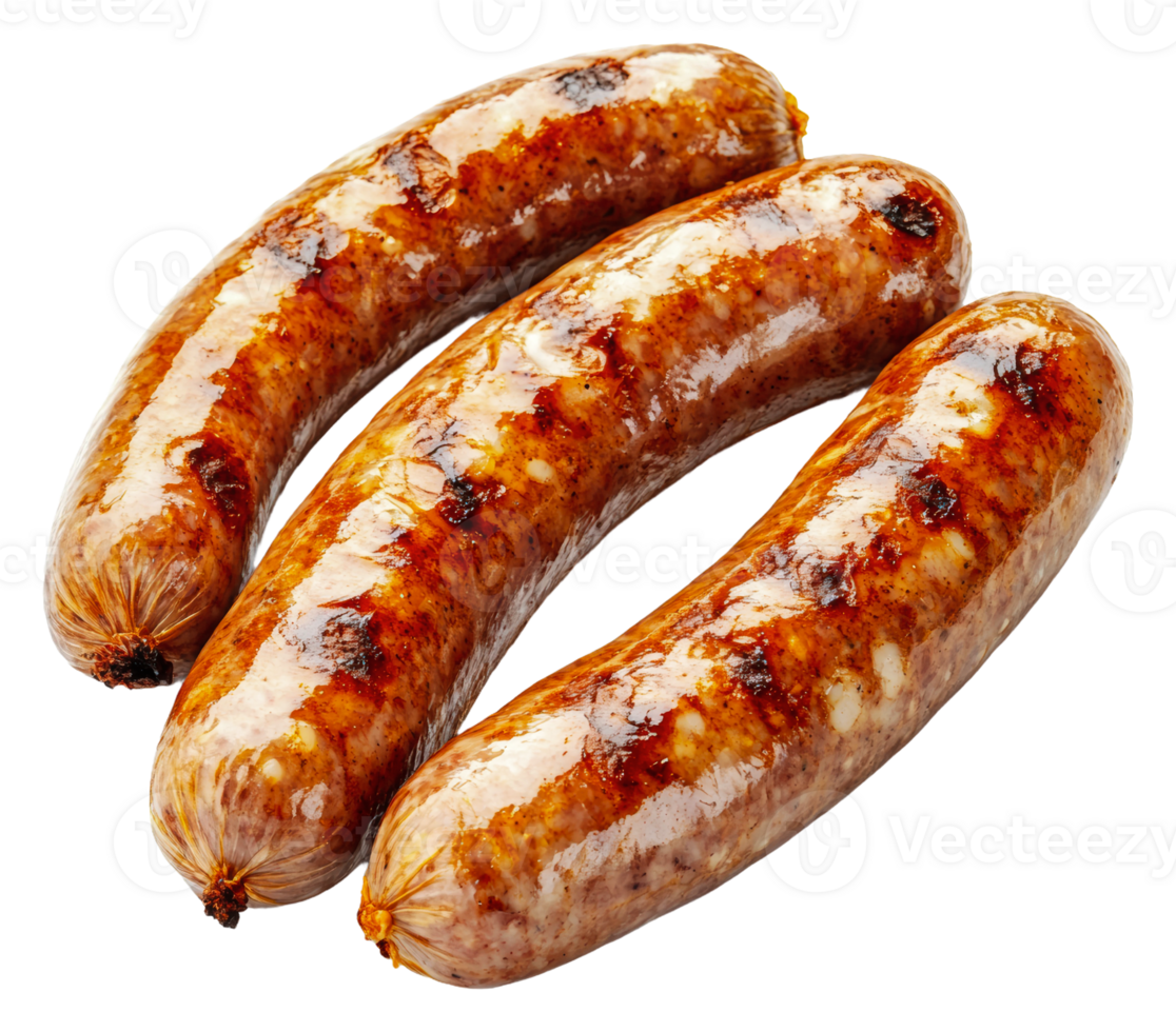Sausages ready to serve on white, cut out - stock . png