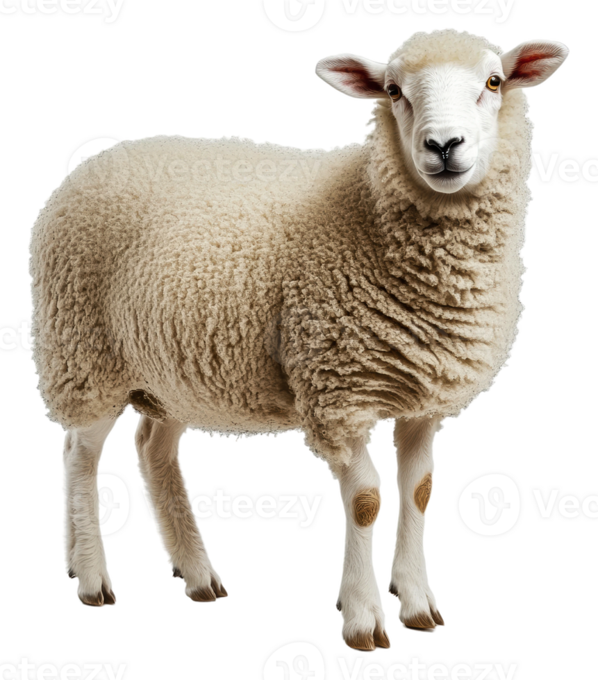 Sheep standing on white background indoors, cut out - stock . png
