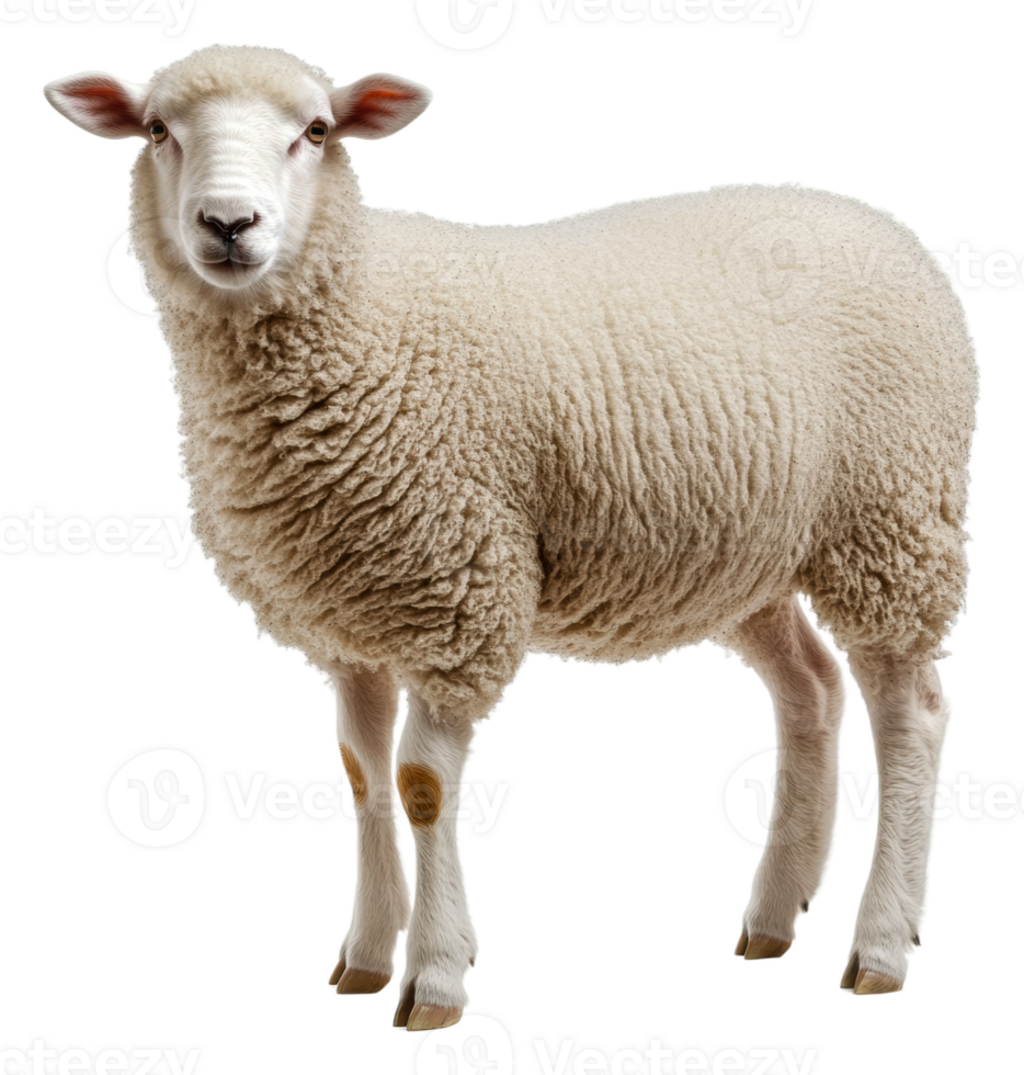 een pluizig wit schapen staand Aan een boerderij veld, besnoeiing uit - voorraad . png