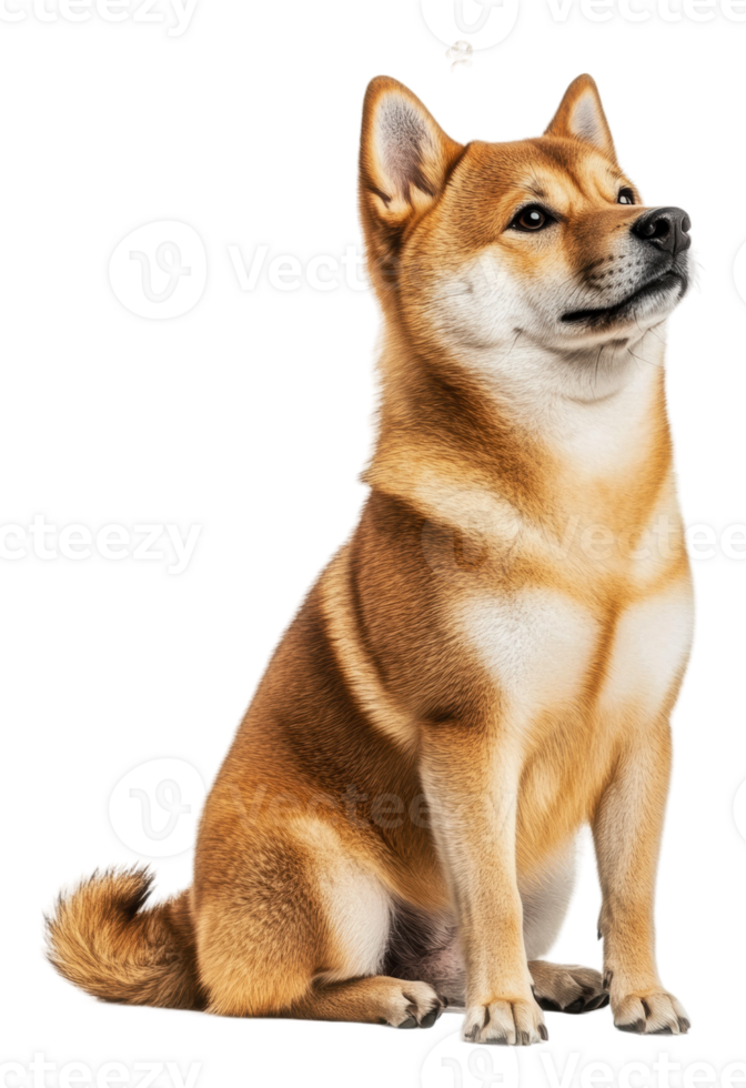 Shiba Inu sitting indoors in bright lighting, cut out - stock . png
