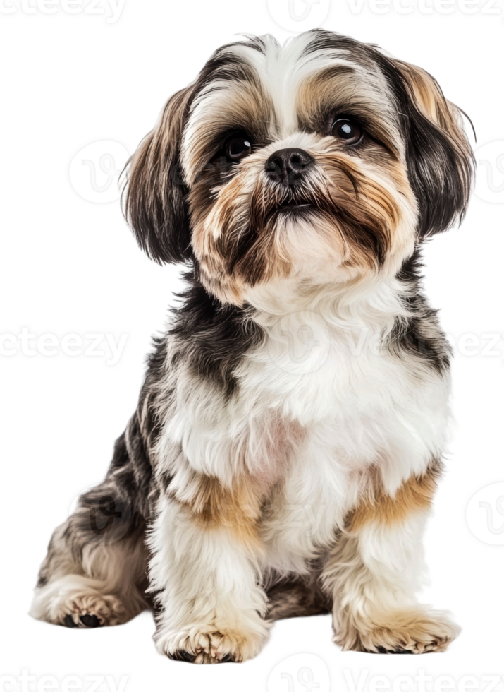 Cute small dog sitting gracefully indoors, cut out - stock . png