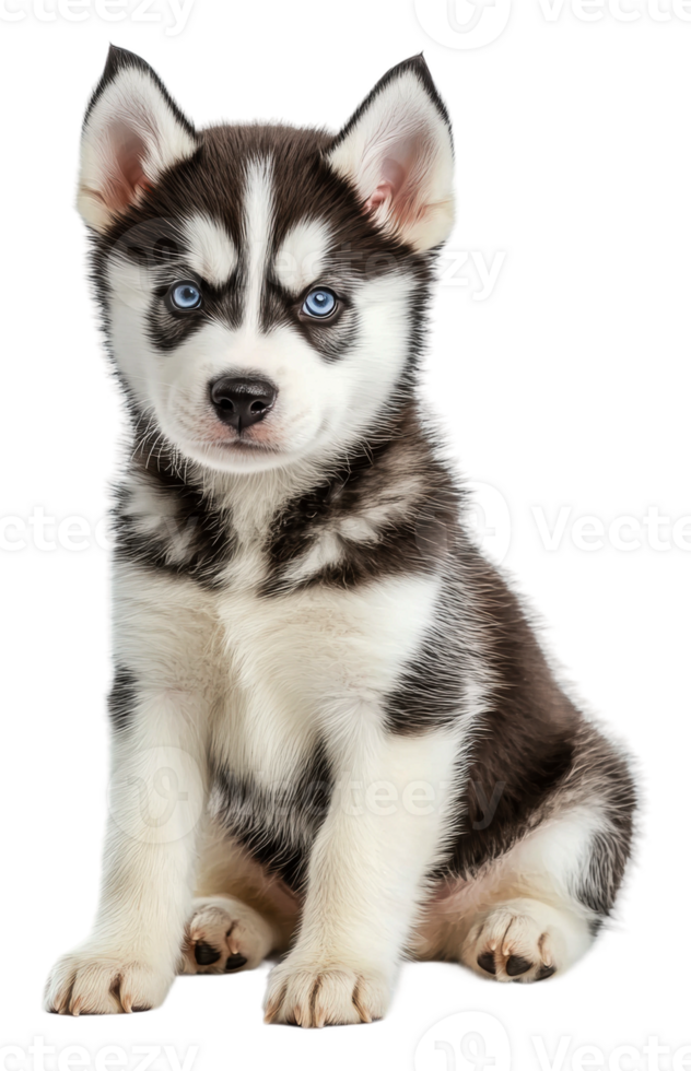 Cute Siberian husky puppy with striking blue eyes, cut out - stock . png
