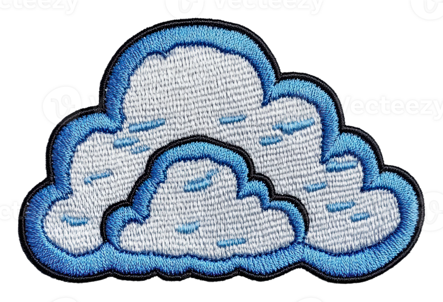 Colorful embroidered cloud patch with blue accents, cut out - stock . png