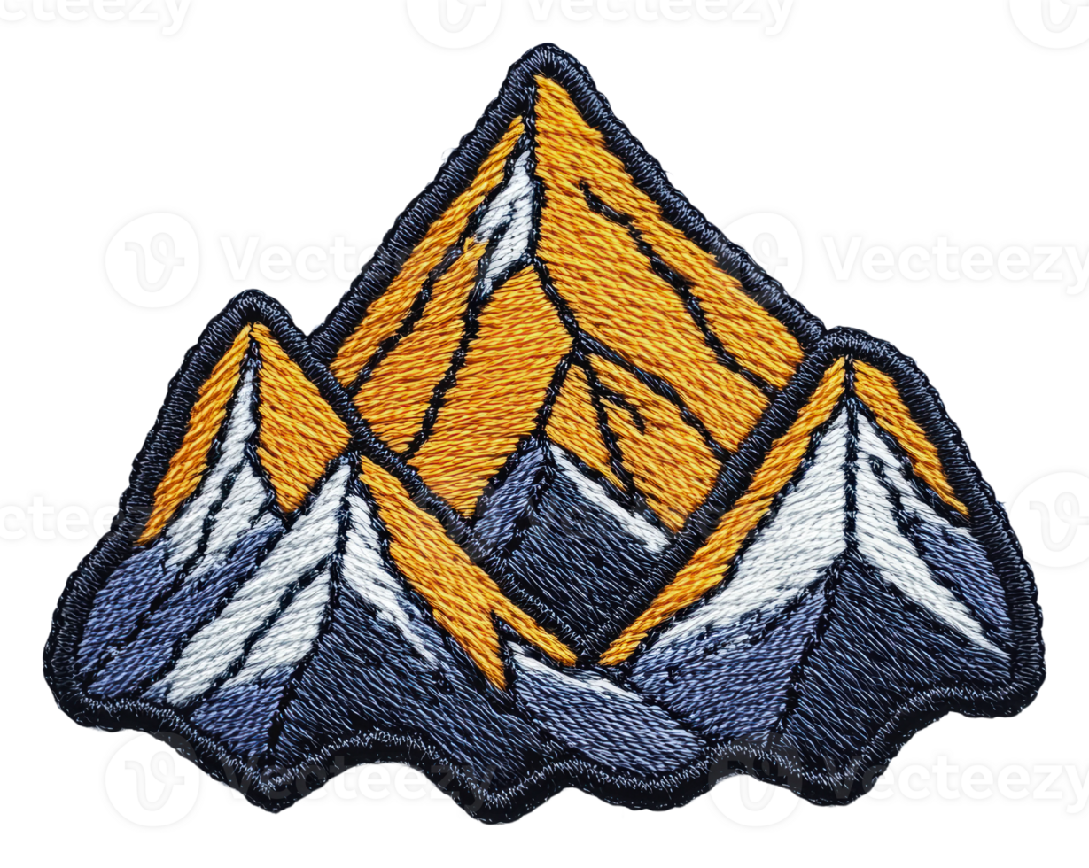 Colorful embroidered mountain patch, cut out - stock . png