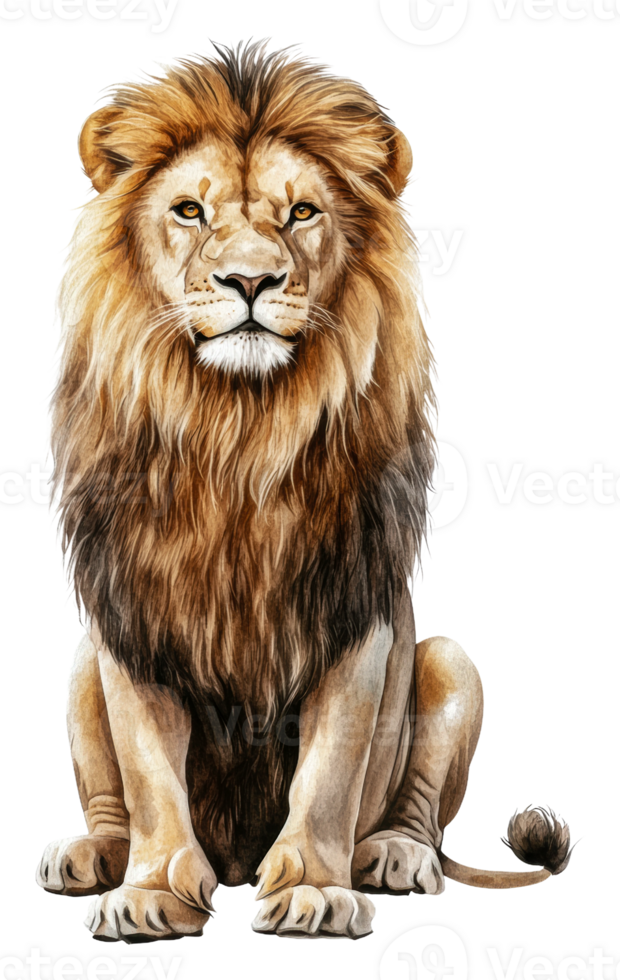 Lion sitting gracefully on a plain background, cut out - stock . png