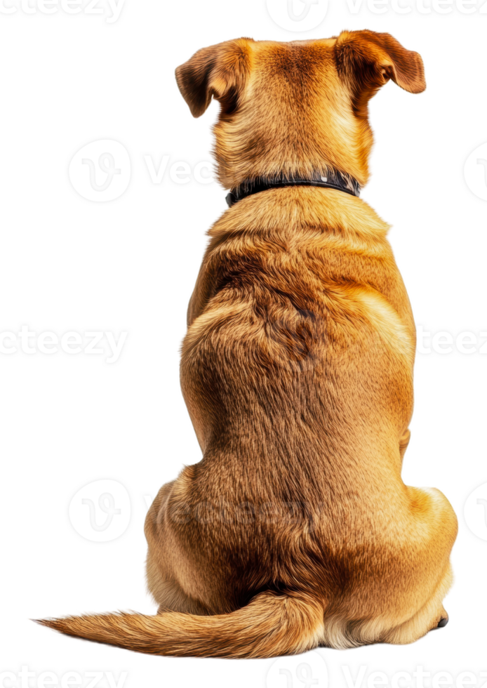 Golden dog sits quietly on white backdrop, cut out - stock . png