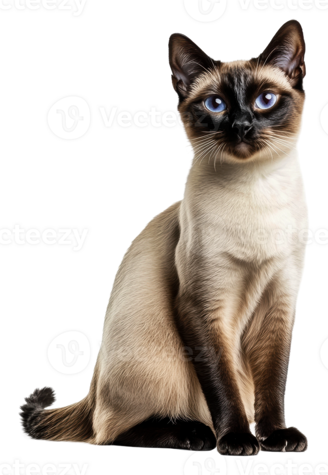 Playful Siamese cat posing elegantly at home, cut out - stock . png