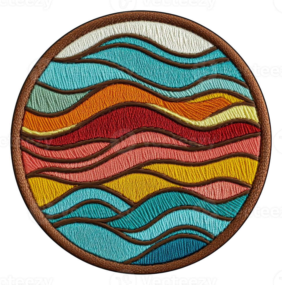 Warm-colored abstract wave textile art, cut out - stock . png