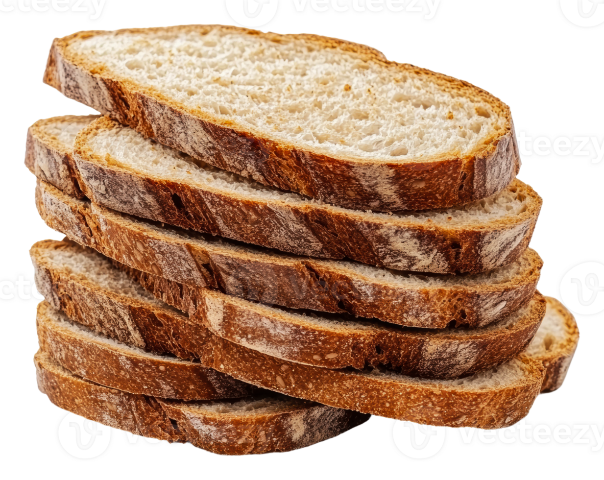Freshly sliced artisan bread stacked on a counter, cut out - stock . png