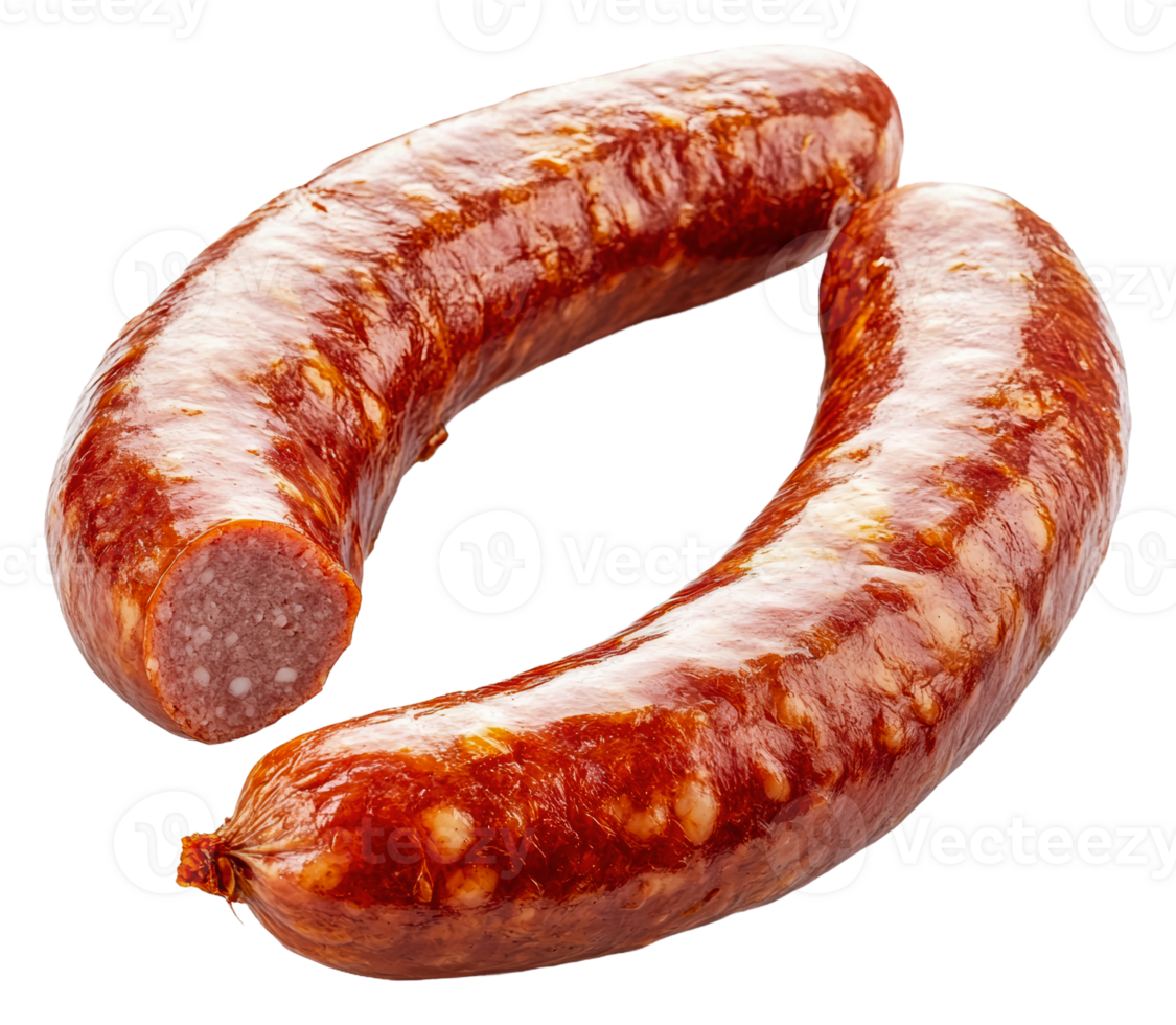 Freshly made sausage on a white background, cut out - stock . png