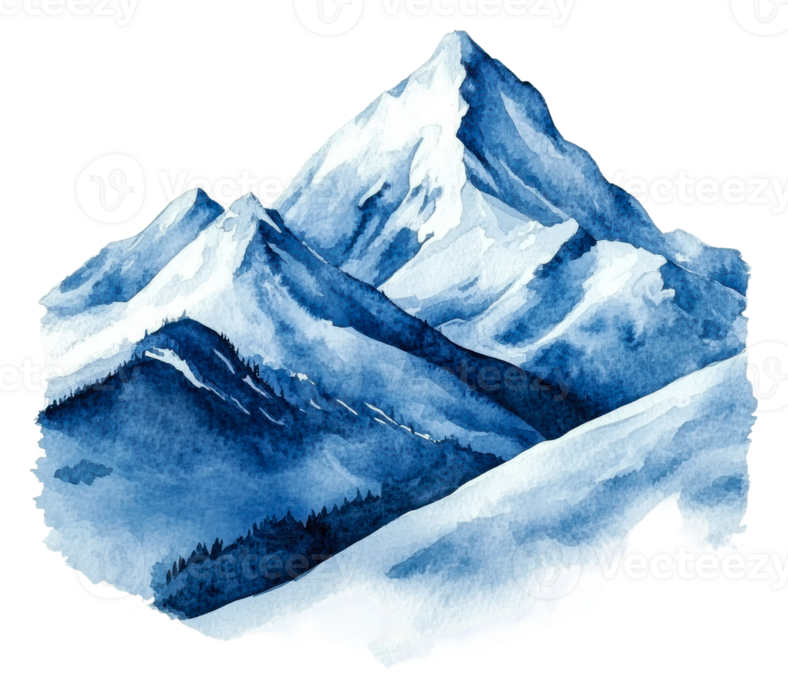 Winter mountains with snow caps, cut out - stock . png