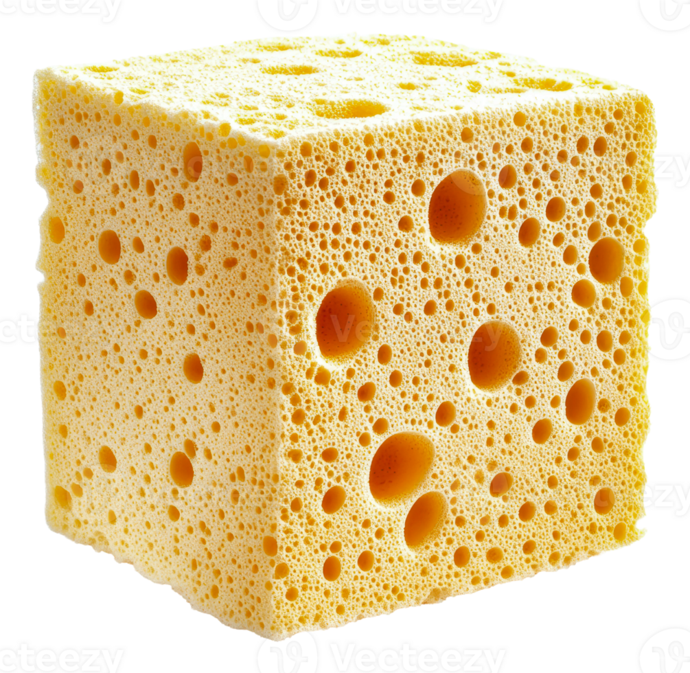 Yellow sponge on a white background with holes, cut out - stock . png