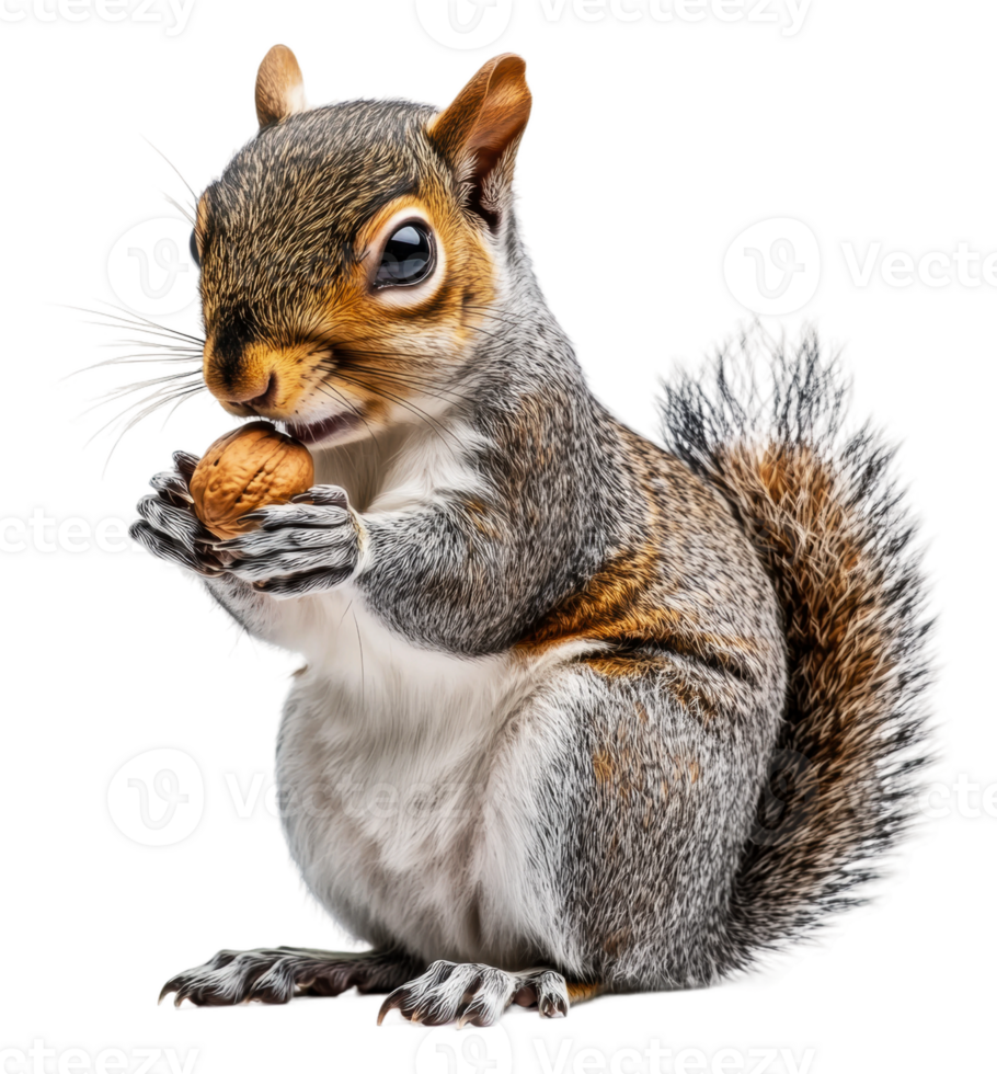 Squirrel eating a nut in a natural setting, cut out - stock . png