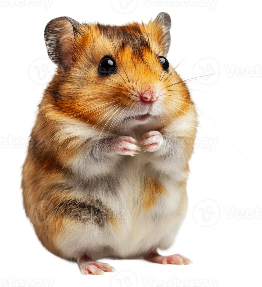 Cute golden hamster posing with tiny paws raised, cut out - stock . png