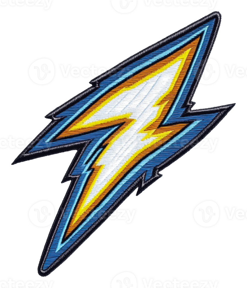 Colorful lightning bolt patch design, cut out - stock . png