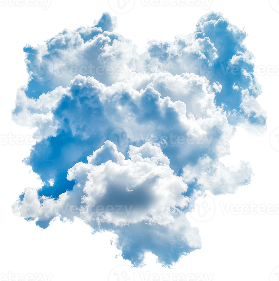 Billowing clouds against a bright blue sky, cut out - stock . png