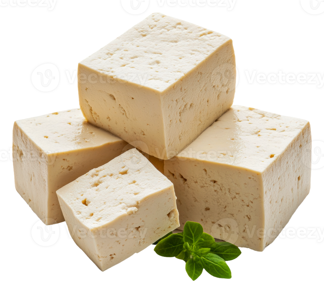 Fresh tofu blocks stacked on a white background, cut out - stock . png