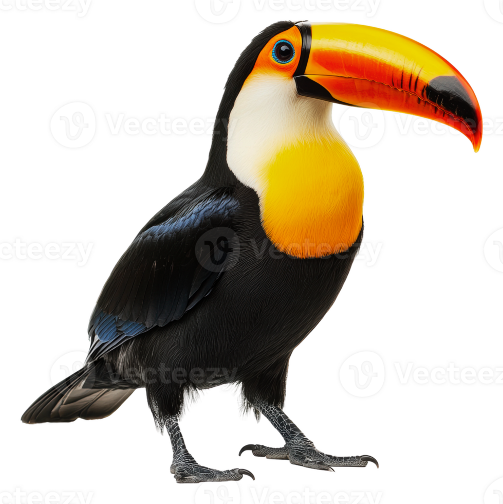 Colorful toucan standing proudly in bright light, cut out - stock . png