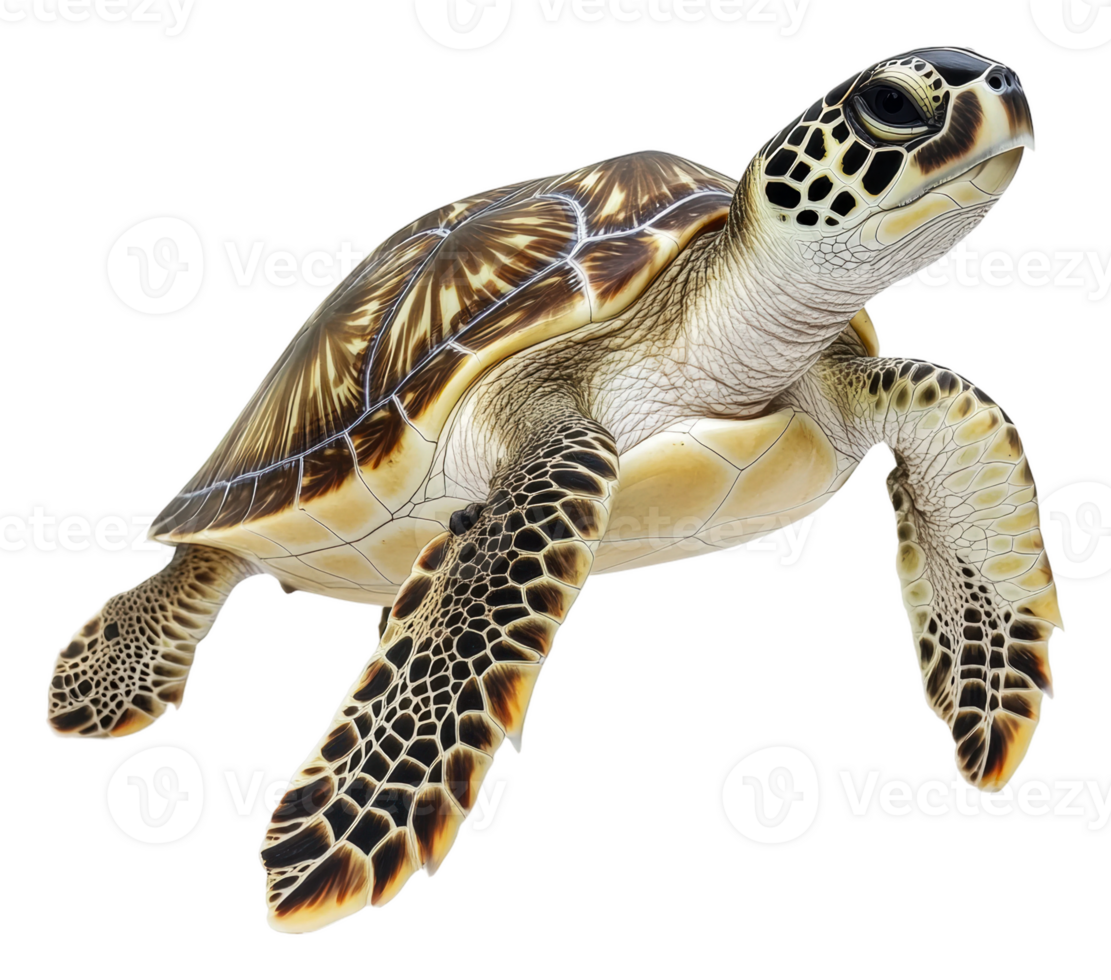 Graceful sea turtle swimming, cut out - stock . png