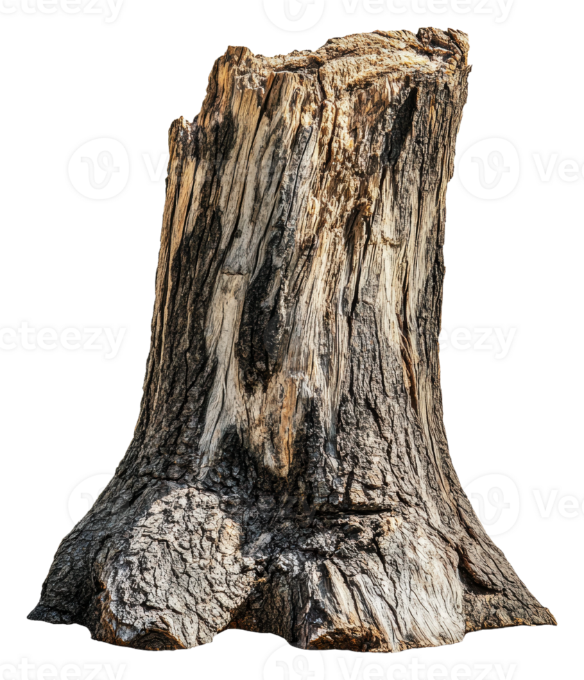 Textured bark on a sturdy tree stump, cut out - stock . png