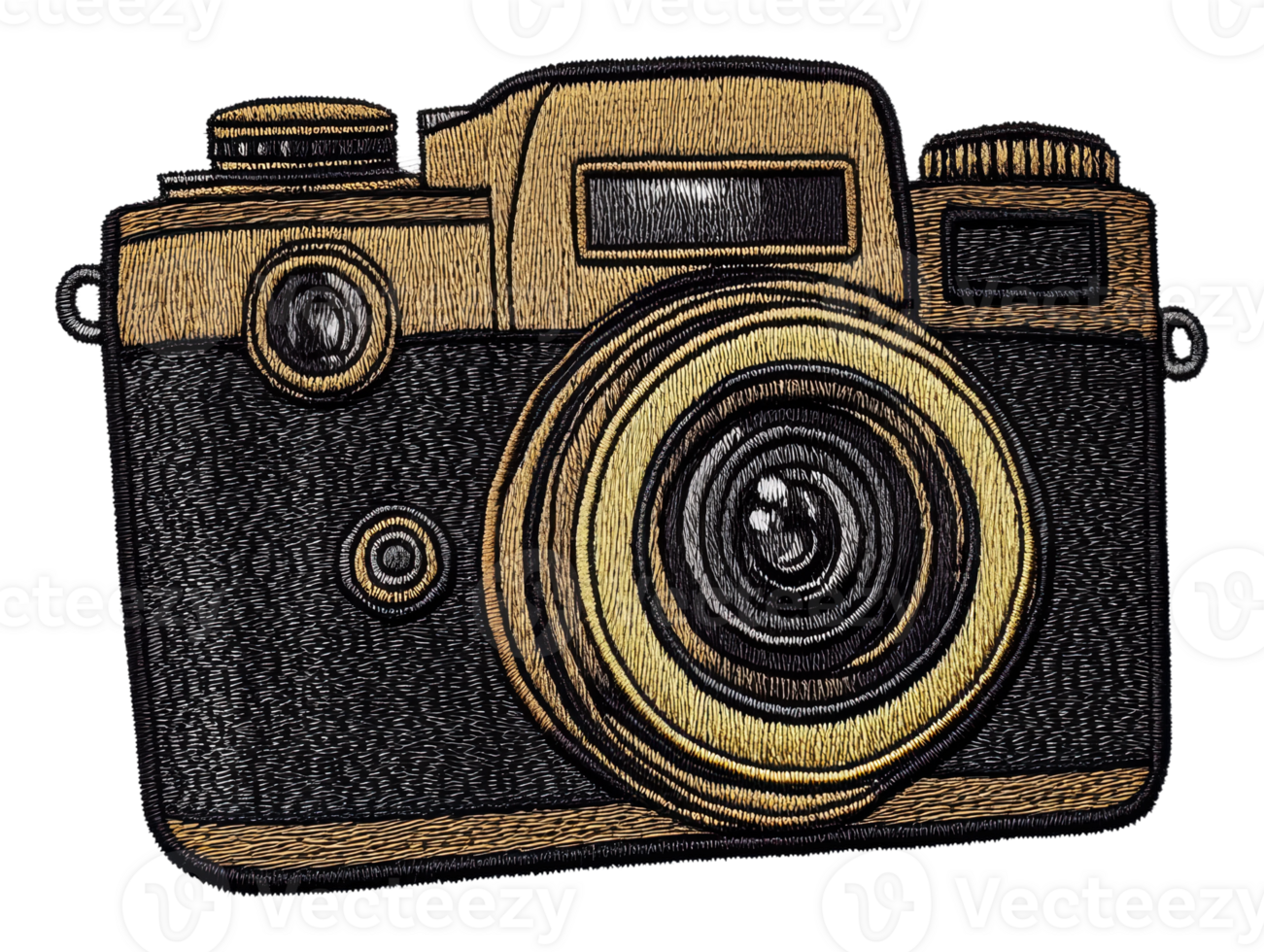 Vintage camera design in detailed embroidery art, cut out - stock . png