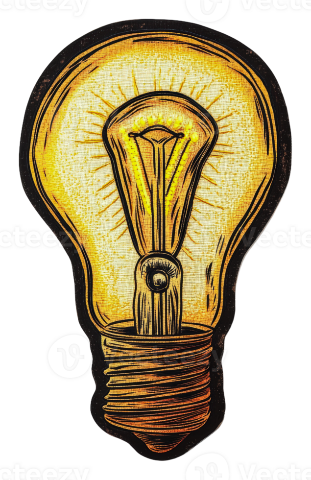Light bulb with radiant glow, cut out - stock . png