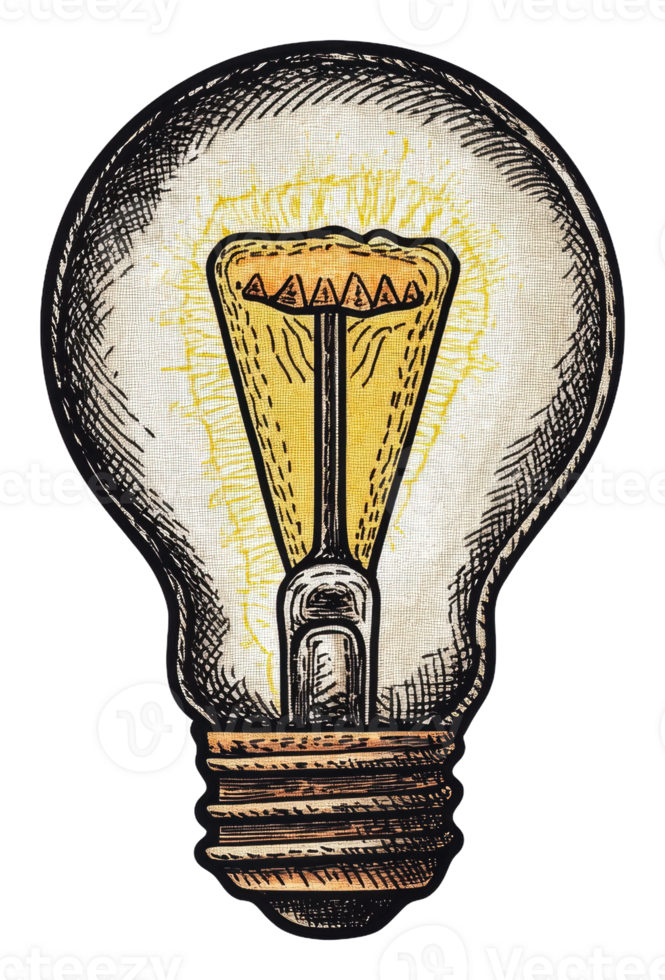 Bright vintage light bulb illustration, cut out - stock . png