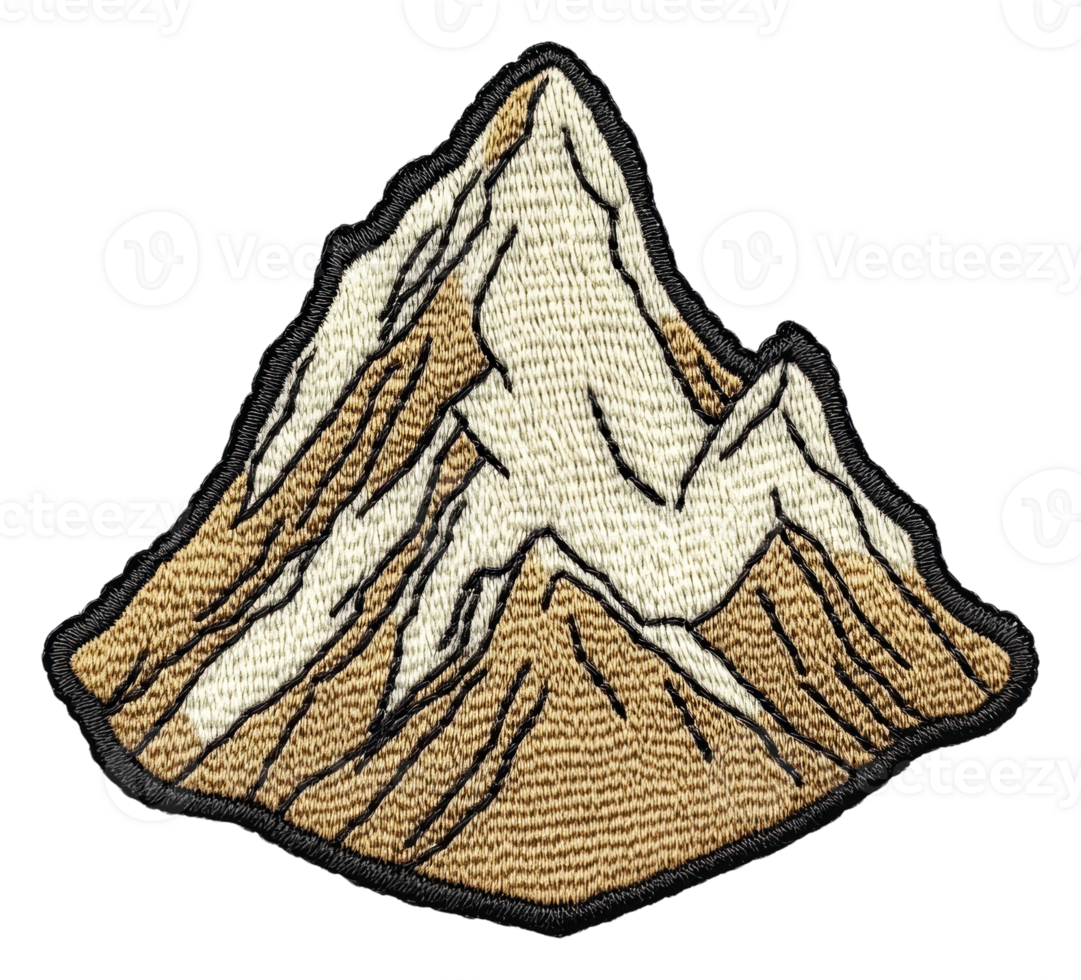 Detailed embroidered mountain patch, cut out - stock . png