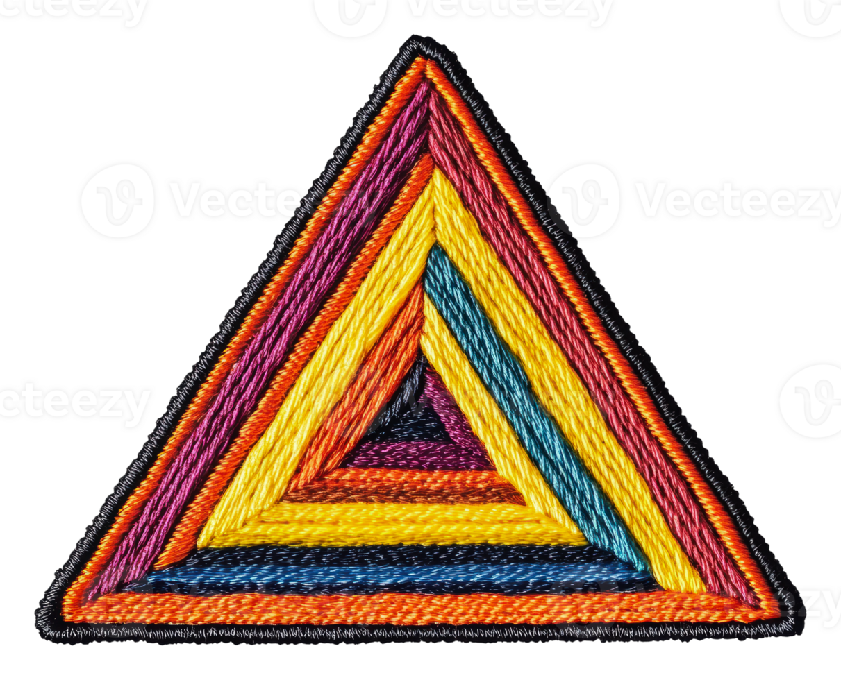 Colorful embroidered triangle patch with layers, cut out - stock . png